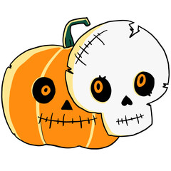 halloween pumpkin and skull illustration. halloween icon flat vector illustration