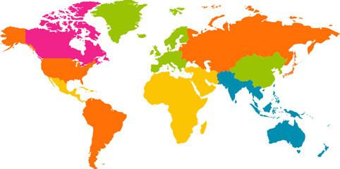 world map with color flat vector illustration