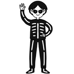 a boy wearing a skeleton costume for halloween. Halloween costume party flat vector illustration