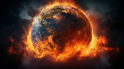 illustration of the planet earth burning, global warming and climate change concept, 16:9