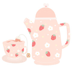 Strawberry teapot and cup set