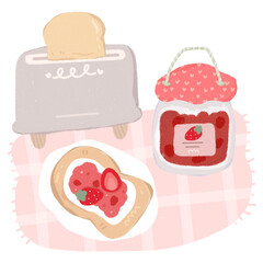 Breakfast toasts with strawberry jam