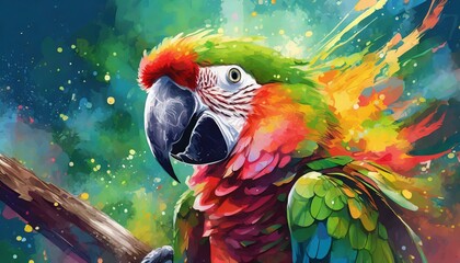 blue and gold macaw, splash of color becoming a parrot