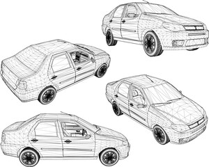 Fototapeta premium Vector sketch illustration of small family compact citycar design