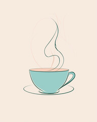 hot liquid in a cup, line illustration, minimalism