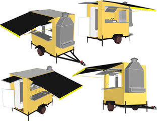 Vector sketch illustration of portable street vendor cart design - obrazy, fototapety, plakaty
