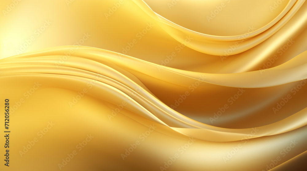 Poster flowing golden silk fabric creating a luxurious wave pattern on a seamless smooth background.