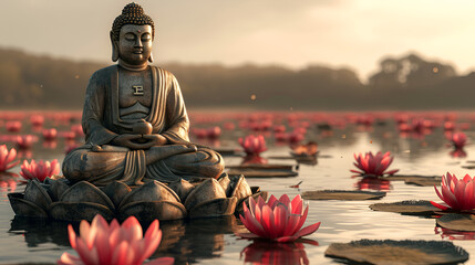 Buddha, Buddha Zen On Lotus, World Religious Day, Buddhism, Generative Ai