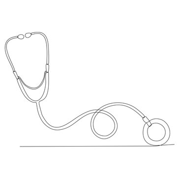 recommend clip art: Stethoscope continuous line drawing. Line art of medical instrument drawing. Continuous one line drawing of a stethoscope