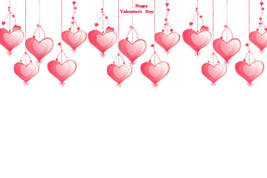 guirlande de coeurs roses suspendue avec le texte en anglais "Bonne Saint Valentin" (Happy Valentine's Day) ressource graphique fond blanc avec espace négatif pour texte