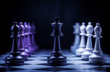 Chess pieces on a chessboard, close-up, selective focus