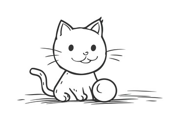 Illustrations of happy cat, black and white.