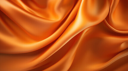 Abstract background of orange satin fabric, with a fluid, wavy texture that conveys motion and elegance.