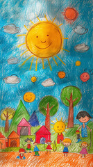 Lively playground with swings, slides, and children playing with chalk by Generative AI