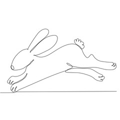 Continuous one line drawing of Easter Bunny. Cute rabbit silhouette with ears in simple linear style for spring design greeting card and web banner.Editable stroke. Minimalistic Vector illustration