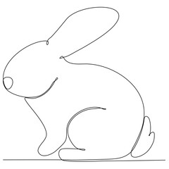 Continuous one line drawing of Easter Bunny. Cute rabbit silhouette with ears in simple linear style for spring design greeting card and web banner.Editable stroke. Minimalistic Vector illustration