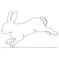 Continuous one line drawing of Easter Bunny. Cute rabbit silhouette with ears in simple linear style for spring design greeting card and web banner.Editable stroke. Minimalistic Vector illustration
