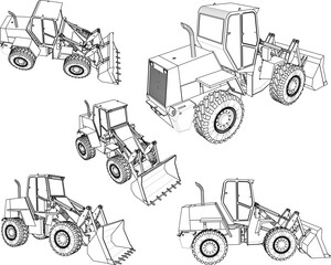 Vector sketch illustration of the design of a heavy bulldozer car for leveling the land  © nur