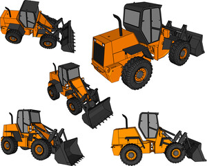 Vector sketch illustration of the design of a heavy bulldozer car for leveling the land © nur