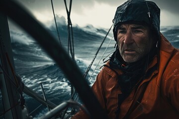 Obraz premium A man sailing through a storm.