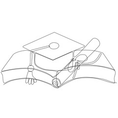 Single continuous line art graduation cap. Celebration ceremony master degree academy graduate design one sketch outline drawing vector illustration art