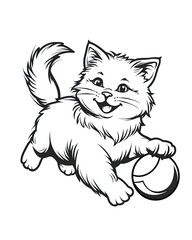 Illustrations of happy cat, black and white.	