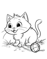 Illustrations of happy cat, black and white.	