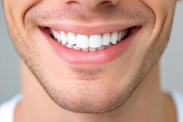 Close look of smile with white teeth.	