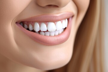 Close look of smile with white teeth.	