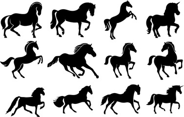 Horse Racing Competition icons. Horses galloping in high HD resolution. Horse race competition and tournament poster or banner idea. Online Video games designing help, horses in different positions.