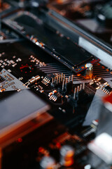 Fototapeta na wymiar Computer part circuit board close up photo