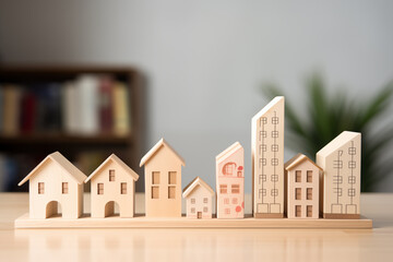 Miniature houses on a desk in the office. Real estate concept - obrazy, fototapety, plakaty