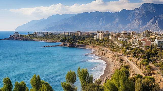panoramic bird view of Antalya and Mediterranean sea