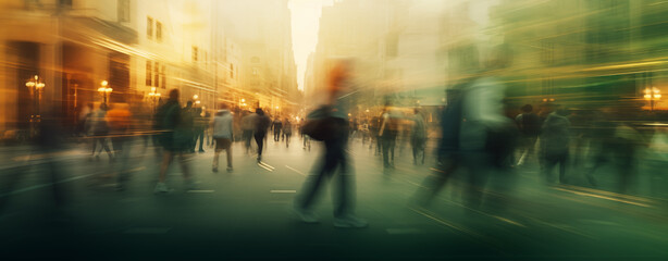 Abstract motion blur of people walking on the street 