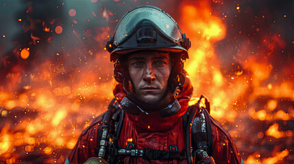 Firefighters fighting fire in the forest. Firefighters fighting fire. Heroic profession of saving people