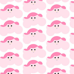 seamless pattern with pink face of a cloud