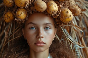 Girl with growing potatoes in her ears.