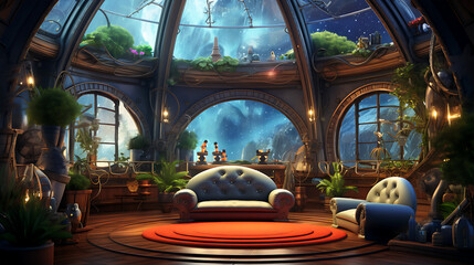 A magical house is a homely and old-fashioned fantasy scene - obrazy, fototapety, plakaty