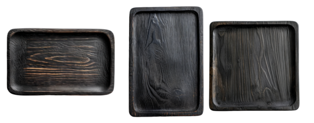 dark wooden plate board kitchen equipment set in transparent background