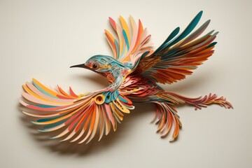Papercraft birds in flight, capturing their graceful movements and vibrancy