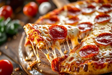 A Slice Of Pizza With Stretching Melted Cheese 