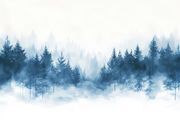 Obraz premium Watercolor foggy forest landscape illustration.