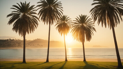 Palms in the Sunset Glow, Golden hour - obrazy, fototapety, plakaty