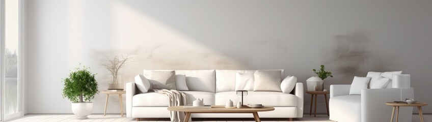 Modern living room interior design with white wall, 3d Render 3d illustration