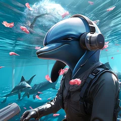 Foto op Canvas A tech savvy dolphin navigating a virtual reality event © Graphicgrow