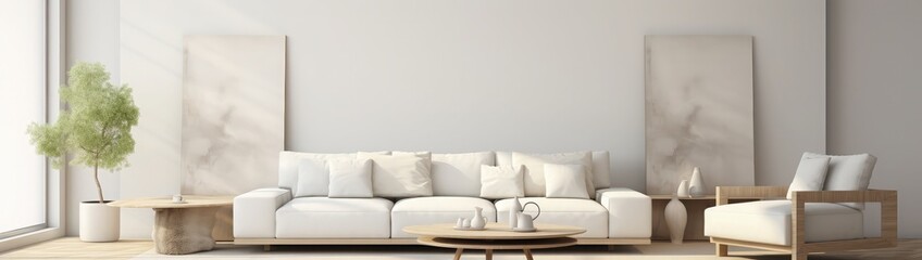 Modern living room interior design with white wall, 3d Render 3d illustration