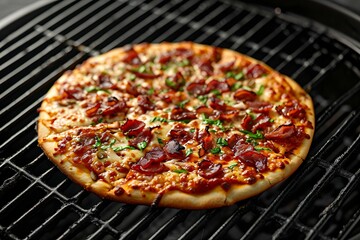 Aromatic Pizza Being Grilled Over An Open Flame, With Smoke Rising