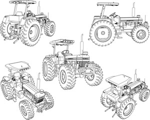 Vector sketch illustration of the design of a heavy equipment tractor vehicle for cultivating agricultural land