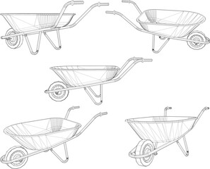 Vector sketch illustration of the design of a wheelbarrow carrying construction materials