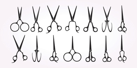 set of scissors icon logo design element. tailor business object sign template. decoration symbol of barber shop